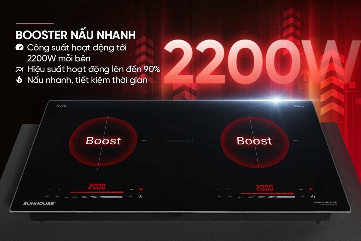 Bếp từ Sunhouse 2 vùng nấu SHB82062-MMD "đại hạ giá" rất rẻ, nấu nướng linh hoạt lại rất tiết kiệm điện