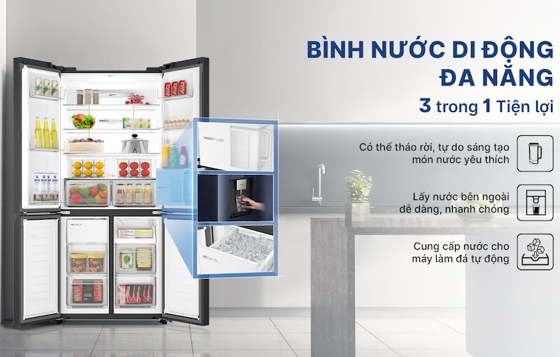 Tủ lạnh Aqua Inverter 522 lít AQR-MA600XA(WGL)U1 được tích hợp tính năng hiện đại