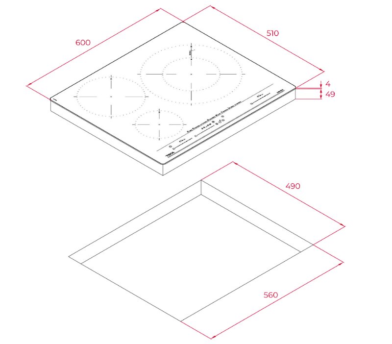 Kích thước lắp đặt bếp từ Teka IZC 63630 BK MST
