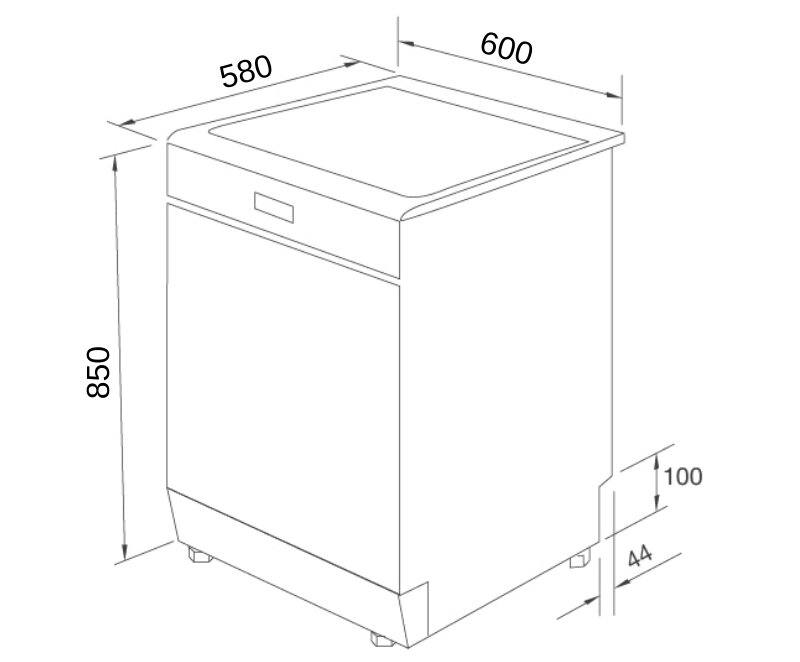 Kích thước máy rửa bát Malloca 12 bộ WQP12-9242A