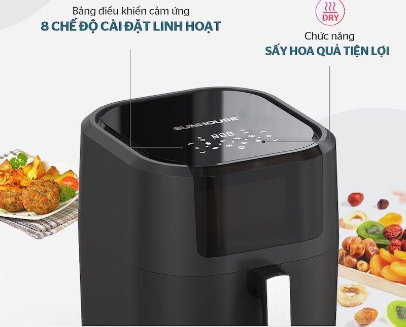 Nồi chiên không dầu Sunhouse SHD4082 được tích hợp 8 chương trình nấu tự động tiện lợi