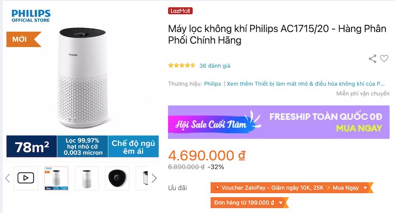 Máy lọc không khí Philips AC1715/20 27W