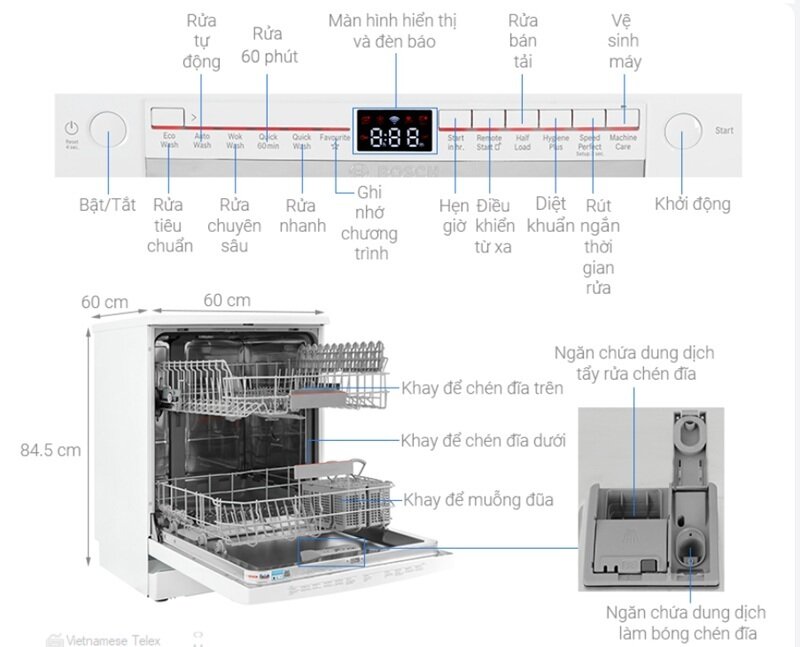 Bosch SMS2IVW01P giá 12 triệu đồng, máy rửa bát 12 bộ có Home Connect