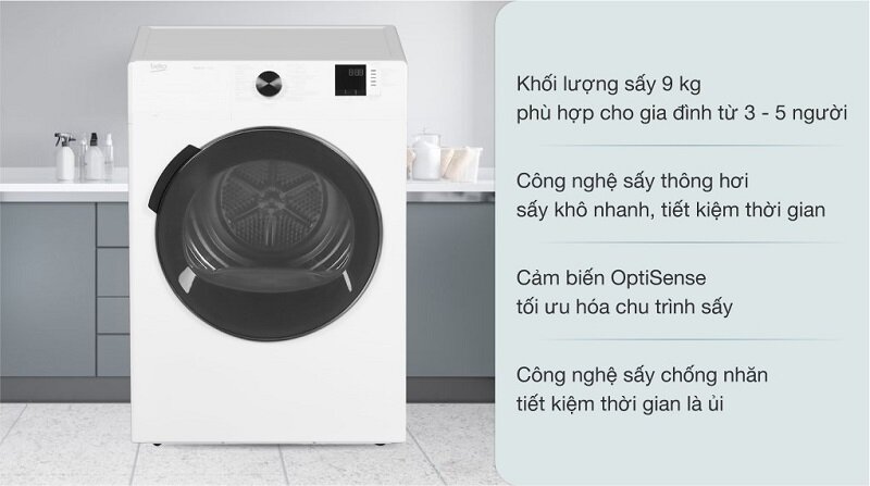 Máy sấy quần áo sấy thông hơi Beko 9 kg DA9112RX0WB