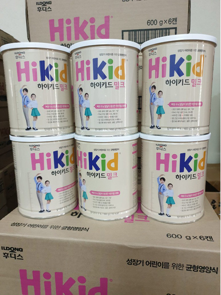 1 thùng sữa Hikid sẽ có 6 hộp thiếc với định lượng 600 - 700gr tuỳ loại