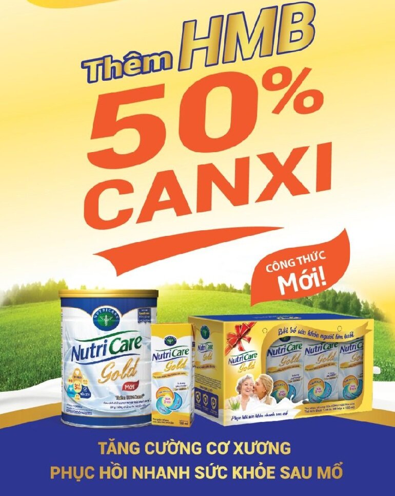 Trong sữa bột Nutricare Gold mới có thêm HMB & 50% Canxi