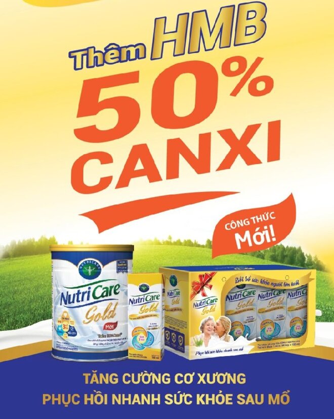 Trong sữa bột Nutricare Gold mới có thêm HMB & 50% Canxi