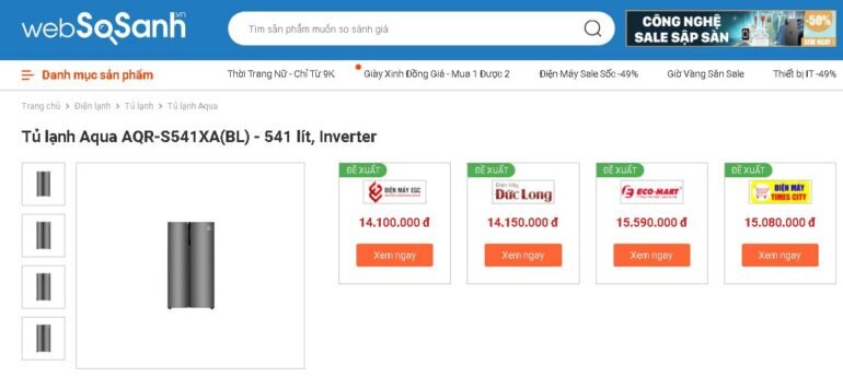 Giá tủ lạnh Aqua AQR-S541XA(BL) 541 lít rất phải chăng