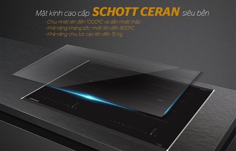 Sản phẩm bếp đôi điện từ SHB DI66 của SUNHOUSE được trang bị mặt kính Schott Ceran