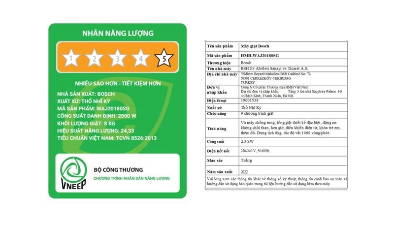 Đánh giá chi tiết máy giặt Bosch 8 kg WAJ20180SG