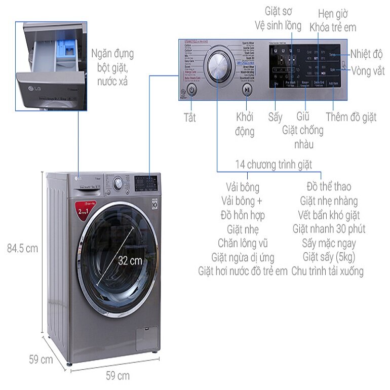 sử dụng chế độ sấy máy giặt LG 