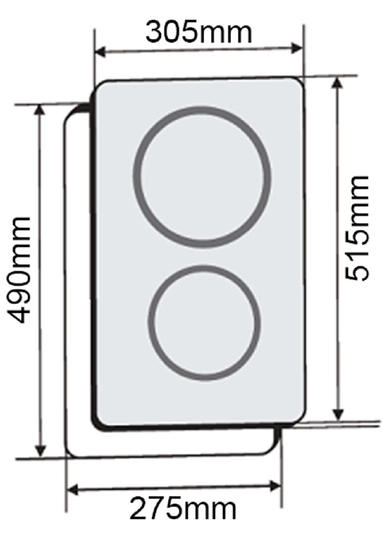 Kích thước bếp từ âm 2 vùng nấu domino Arber AB001