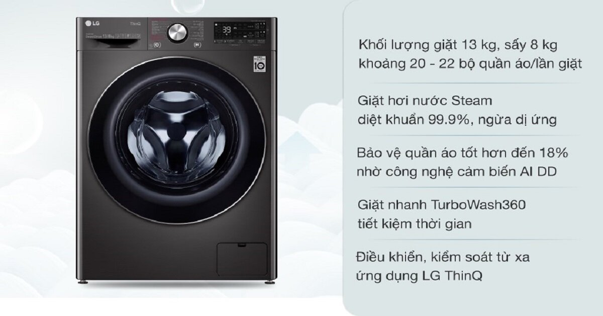 Các tính năng nổi bật của máy giặt sấy LG Inverter FV1413H3BA Giặt 13kg Sấy 8kg