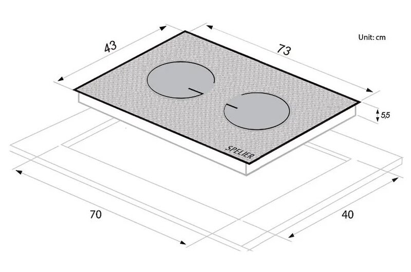 Kích thước lắp đặt bếp từ đôi Spelier SPM-980I Plus