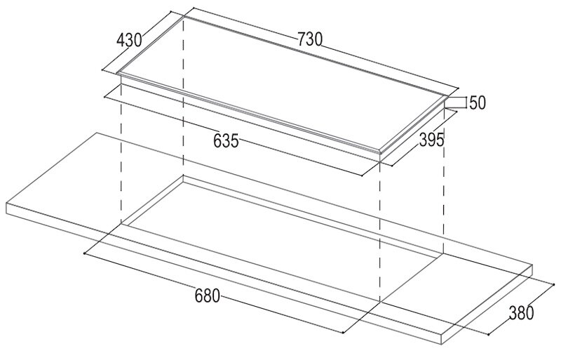 Kích thước lắp đặt bếp từ đôi Kaff KF-892Pro