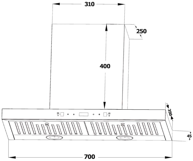 Kích thước lắp đặt máy hút mùi áp tường Chef's EH-R107E3D