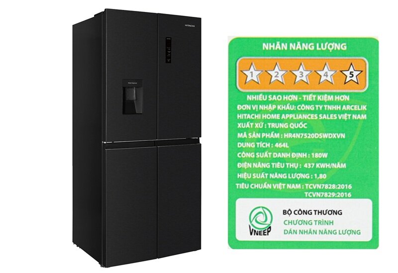 Hitachi HR4N7520DSWDXVN giảm giá 1/2, tủ lạnh 4 cánh có ngăn đông mềm, tiết kiệm điện