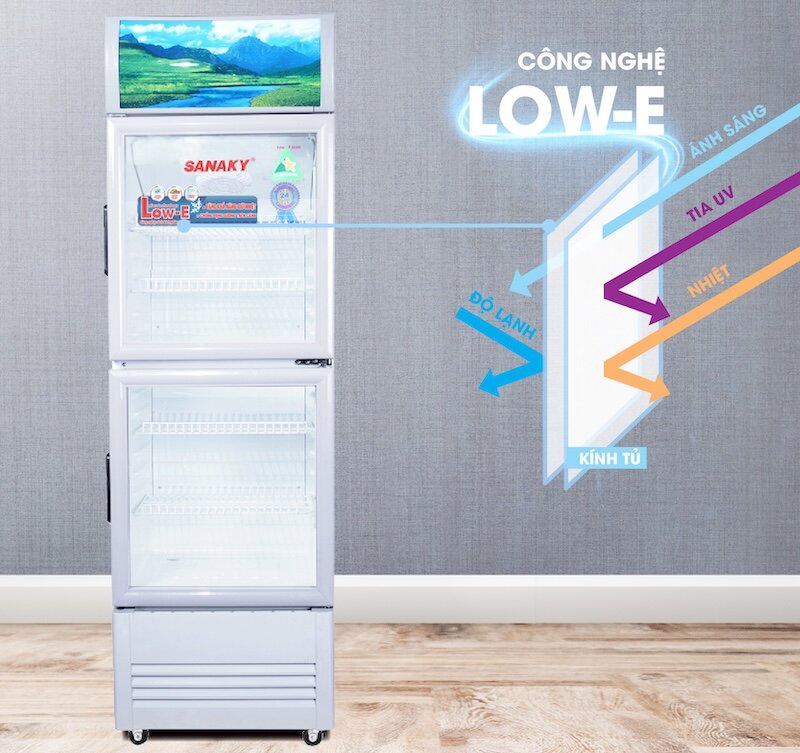 Tủ mát Sanaky 2 cánh 290 lít VH-358WL được ứng dụng công nghệ Low-E