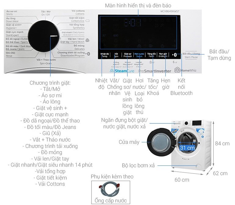Máy giặt Beko Inverter 10 kg WCV10649XWST