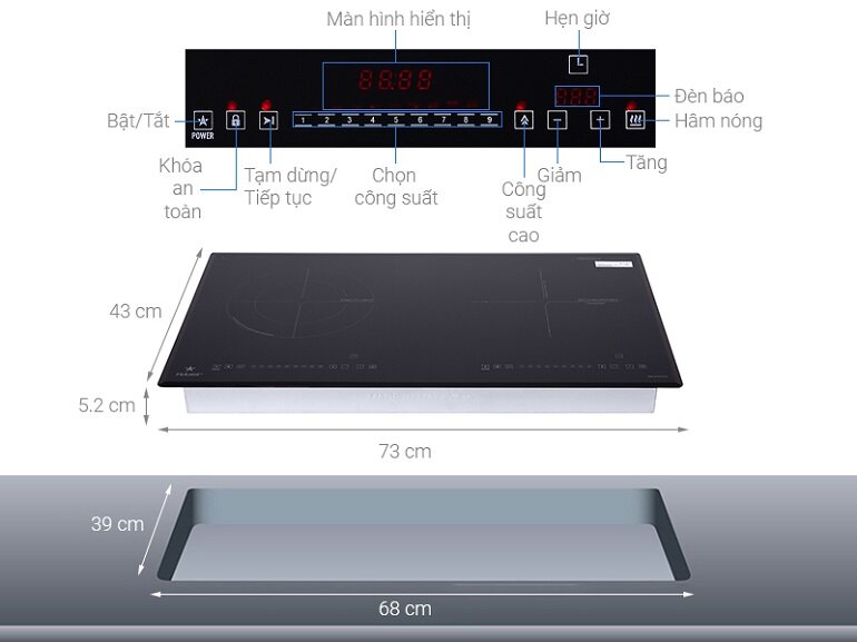 Kích thước của bếp từ âm 2 vùng nấu Pramie PRMY-2108