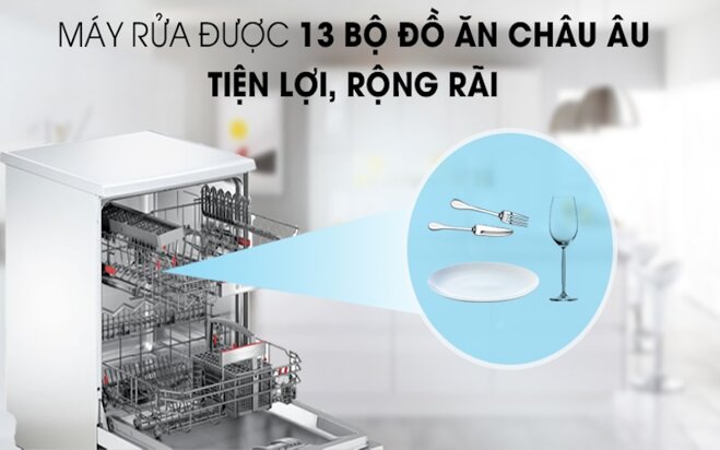 Bosch SMS68PW01E rửa được đến 13 bộ chén đĩa Châu Âu trong 1 lần rửa