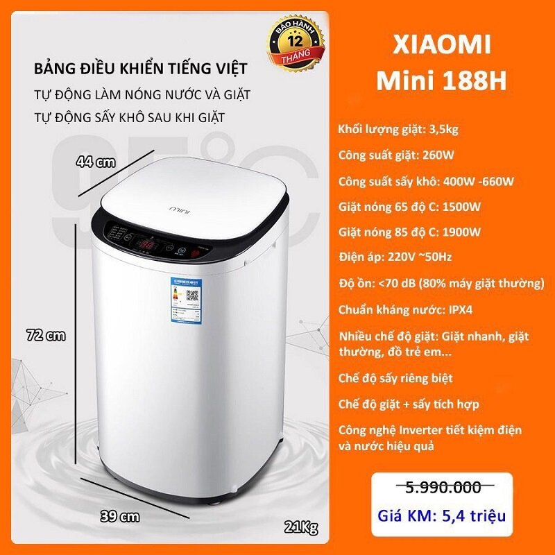 TOP 9 máy giặt mini Xiaomi giá rẻ, có kèm cả tính năng sấy rất đáng mua năm 2025
