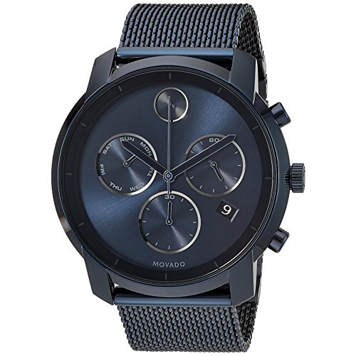 Đồng hồ PVD mỏng màu xanh dương của Movado dành cho nam với mặt số Sunray phẳng, màu xanh lam (Mẫu 3600403)