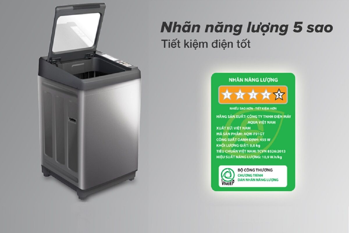 Đánh giá chất lượng máy giặt Aqua cửa trên 9kg AQW-F91GT.S
