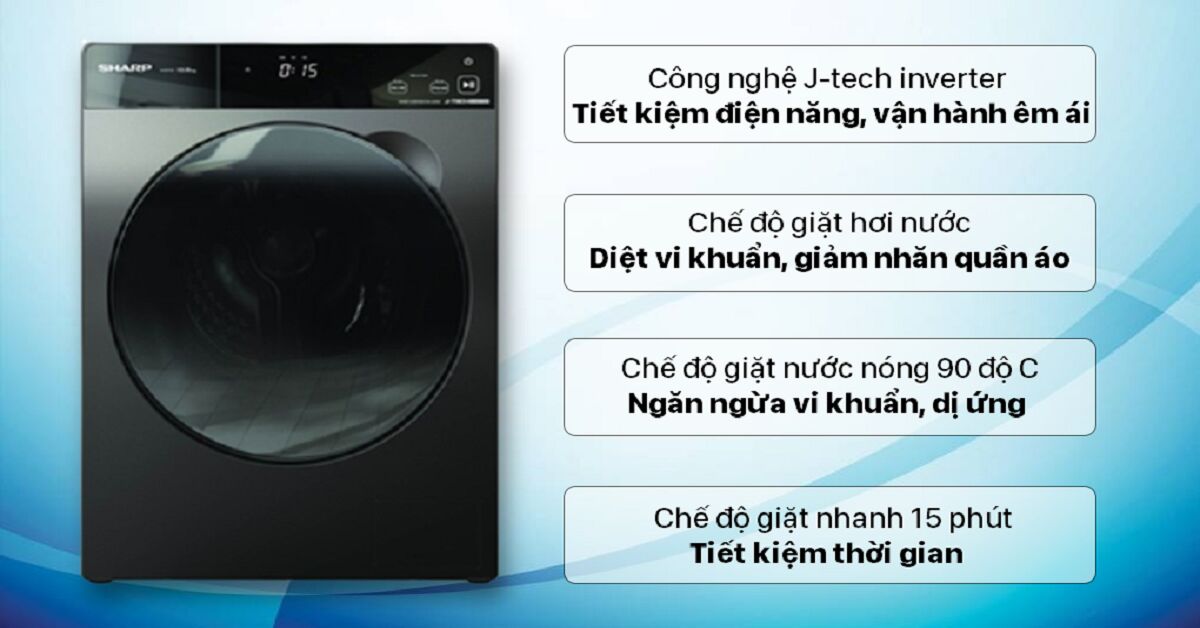 Đánh giá máy giặt Sharp Inverter 12.5 kg ES-FK1252PV-S