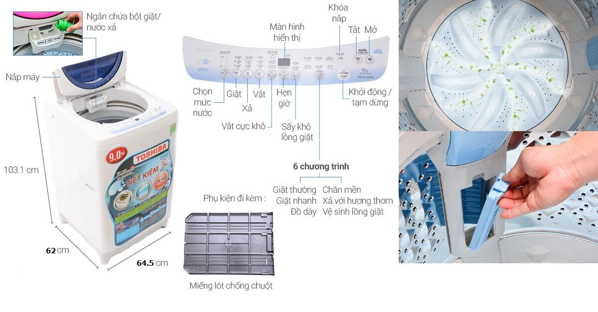 Đánh giá máy giặt Toshiba lồng đứng Inverter 9 kg AW-DC1000CV