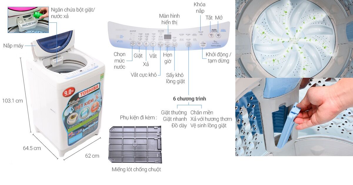 Đánh giá máy giặt Toshiba lồng đứng 9 kg AW-B1000GV
