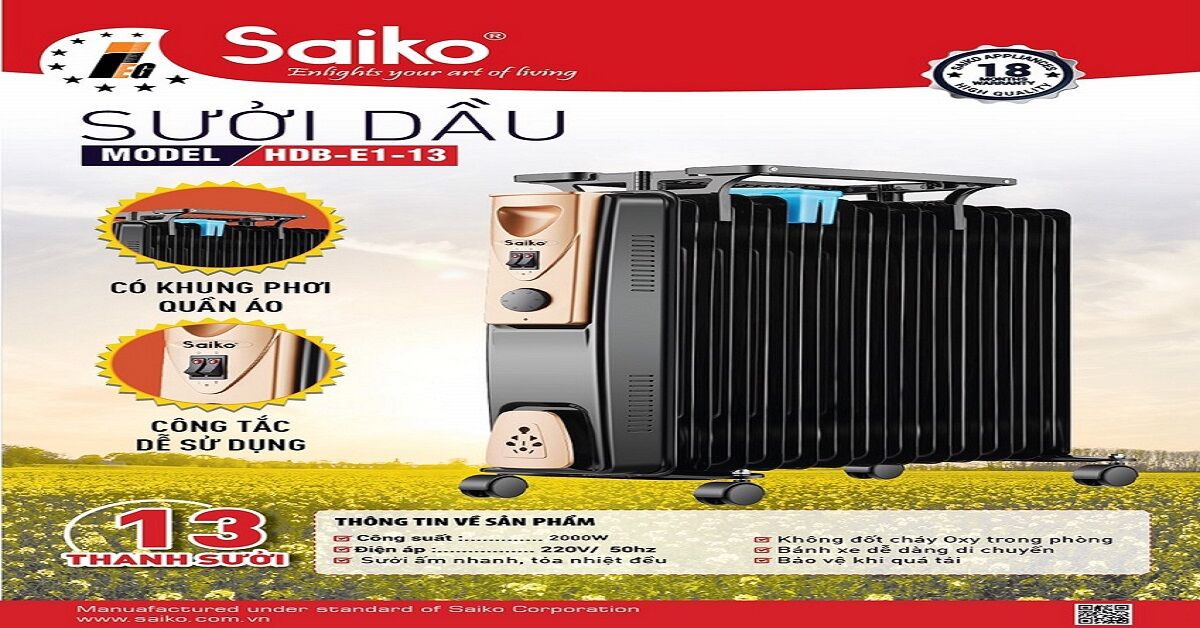 Đánh giá máy sưởi dầu 13 thanh Saiko HBD-E1-13