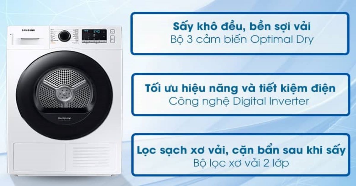 Đánh giá ưu nhược điểm của máy sấy bơm nhiệt Heatpump Samsung 9 Kg DV90TA240AE / SV