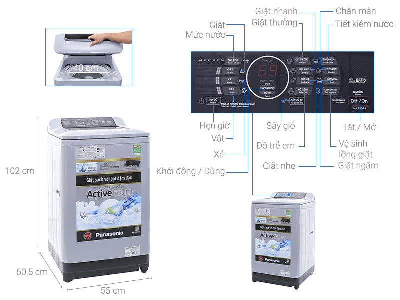 Máy Giặt Panasonic 10Kg NA-F100A4GRV Lồng Đứng