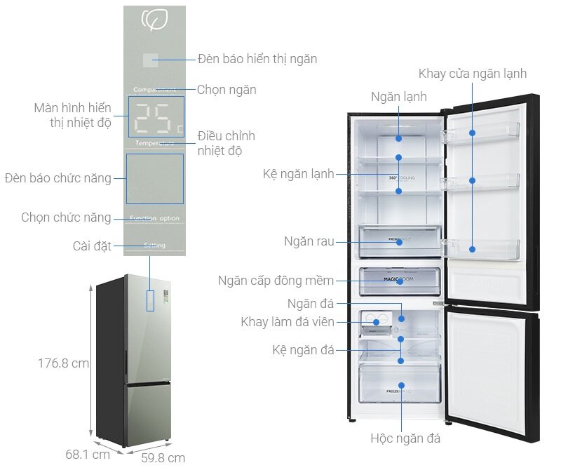 Thiết kế chung của tủ lạnh Aqua Inverter 324 lít AQR-B380MA(GM)