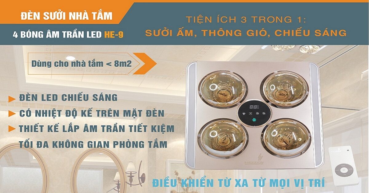 Đèn sưởi nhà tắm Heizen HE-9 (HE9) thiết bị chăm sóc sức khỏe cả gia đình