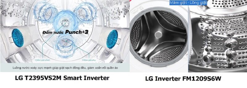 So sánh máy giặt LG Inverter 9.5 kg T2395VS2M và LG Inverter 9 kg FM1209N6W
