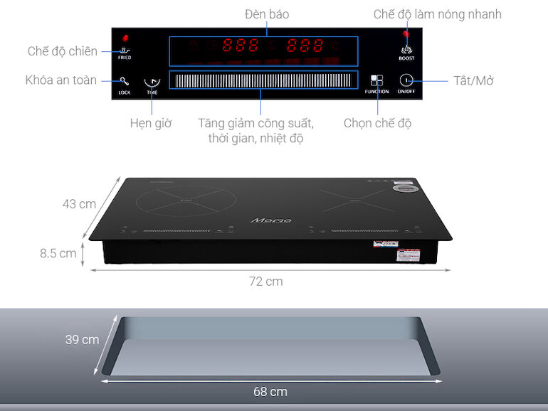 Bếp âm Sunhouse Mama MMB9200MIX với bảng điều khiển cảm ứng với 9 mức gia nhiệt và dễ dàng thao tác.