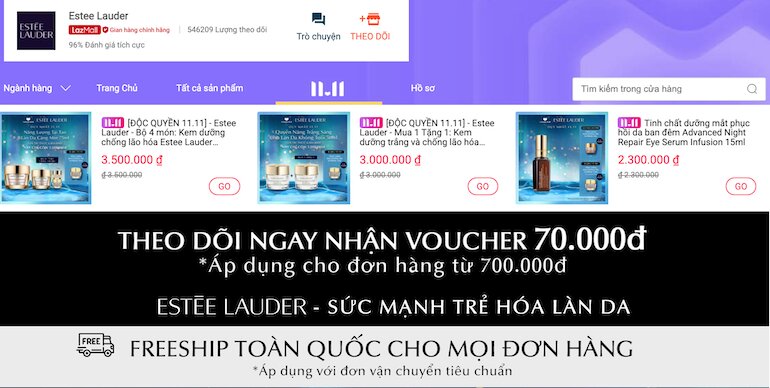 Mua Estee Lauder nhận voucher 70.000 đồng cho đơn hàng 700.000 đồng