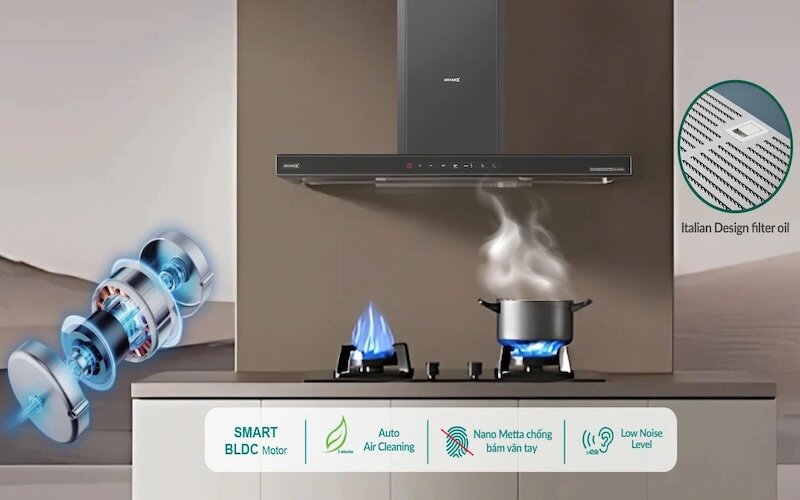 Máy hút mùi GrandX GX-H70C69G thiết kế sang trọng, hiệu năng nổi trội