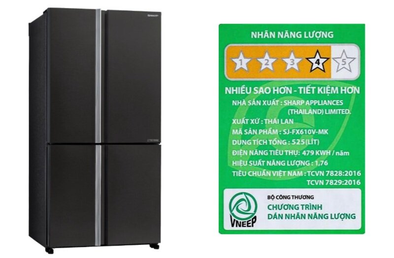 Tủ lạnh Sharp 4 cánh SJ-FX610V giảm giá tới 4 triệu đồng, dung tích 525 lít tiết kiệm điện