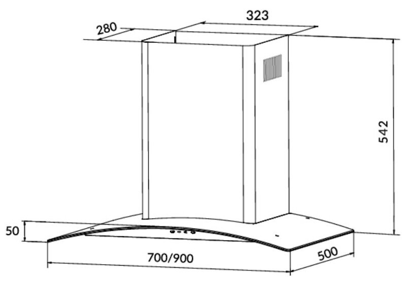 Kích thước lắp đặt máy hút mùi Eurosun EH-70K35