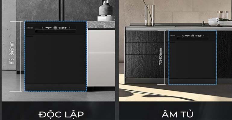 Thiết kế của máy rửa bát Kocher KDEU 8828BL phù hợp với nhiều không gian Máy rửa bát Kocher KDEU 8828BL