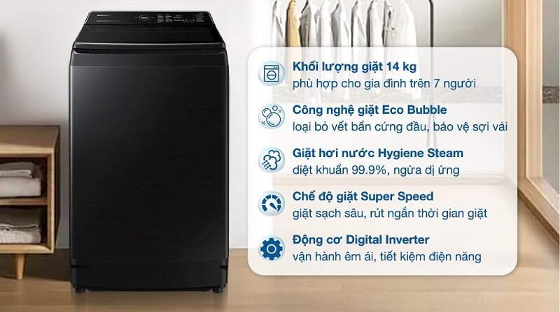 So sánh chi tiết máy giặt Samsung Inverter 14kg WA14CG5886BDSV và LG Inverter 14kg TV2514DV3B đáng mua 2025