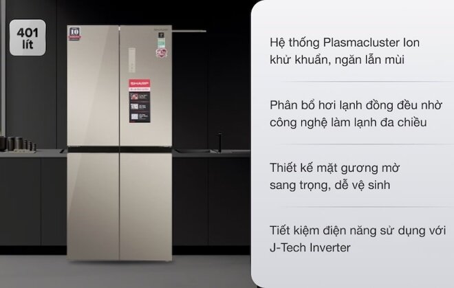 Đánh giá chi tiết tủ lạnh Sharp Inverter 401 lít Multi Door SJ-FXP480VG-CH