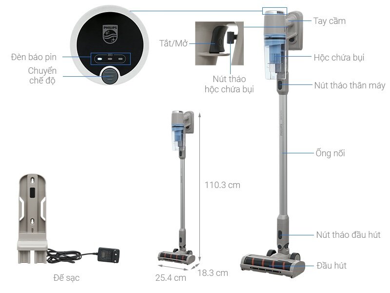 Máy hút bụi Philips XC2011/01 sở hữu thiết kế tối giản, hiện đại