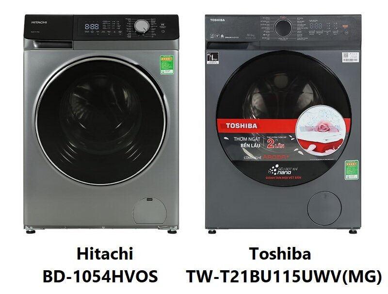 So sánh máy giặt Hitachi Inverter 10.5 Kg BD-1054HVOS và Toshiba TW-T21BU115UWV(MG)