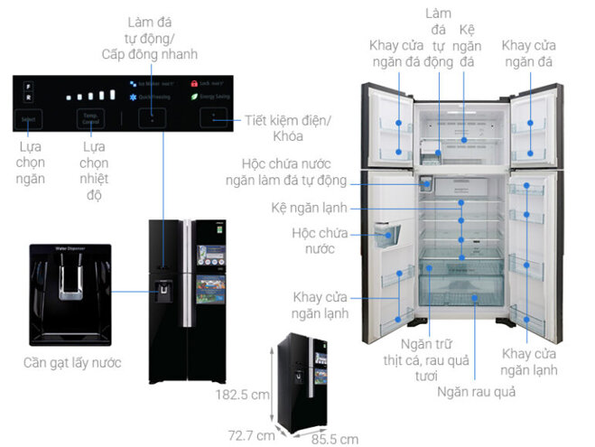 Tủ lạnh 4 cánh Inverter 540 Lít Hitachi R-FW690PGV7X là tủ lạnh Side by Side dung tích lớn