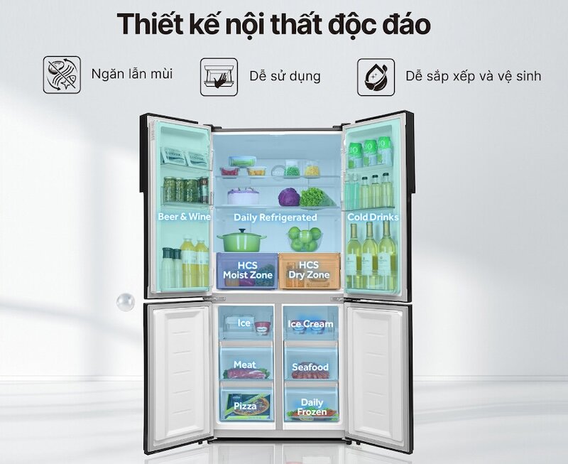 Tủ lạnh Aqua AQR-M530EM(SLB) tiết kiệm điện, bảo quản thực phẩm tươi ngon