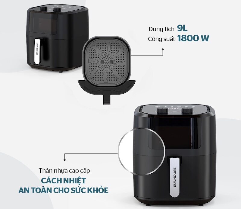 Ưu điểm nổi bật của nồi chiên không dầu Sunhouse SHD4037 9 lít